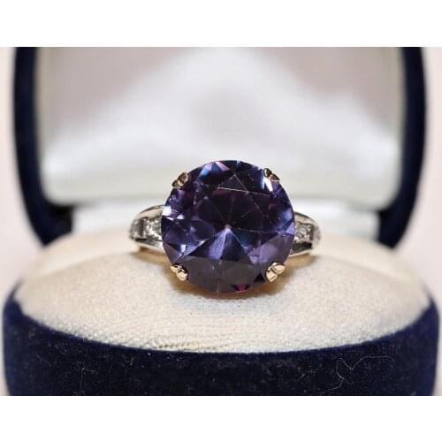 Vintage 14k Gold Original Natural Rose Cut Diamond And Amethyst Stone Decorated Pretty Strong Ring