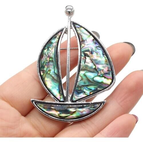 Vintage Shell Brooches Natural Paua Abalone Shell Sailboat Charms Pendant for Women Men Jewelry Making DIY Accessories Pins Gift