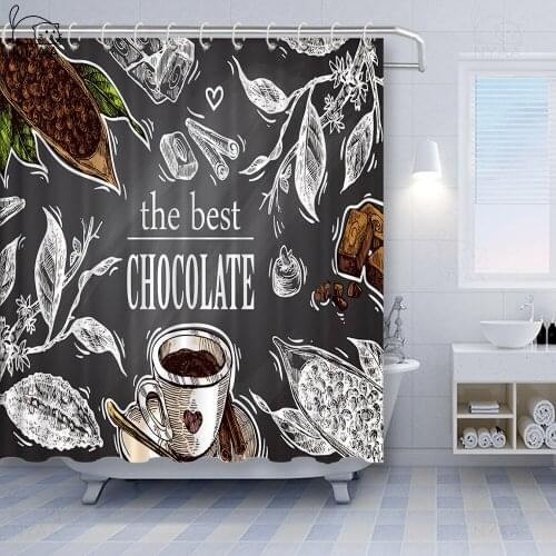 Retro Coffee Shower Curtain Polyester Bath Curtain Bathroom Waterproof Bathroom Curtains (With Hook Rings)