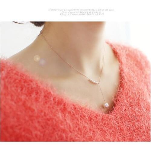 Fashion Female Silver Color Pearl Pendant Link Chain Necklace Jewelry For Woman Gift Wholesale
