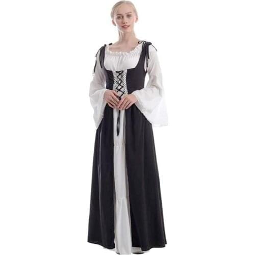Women Medieval Dress Set Victorian Vintage Cotton Dress Corset Costumes Irish Style Halloween Cosplay