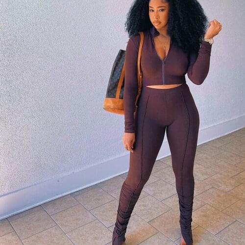 Casual Two Piece Set Women Sweat Suit Sportwear Long Sleeve Crop Top and Stacked Pant Sets Streetwear Fitness Jogger Tracksuit