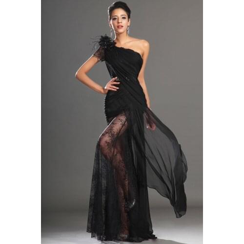 Women summer dress free shipping party dresses one shoulder vestido de festa fashionable hot sexy black lace prom dresses 2016