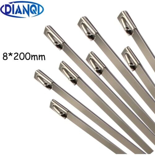 100pcs 8*200mm 8x200mm 8mmx200mm Latching Self-Locking Stainless Steel Zip Cable Tie Lock Tie Wrap cable ties 201 304 316