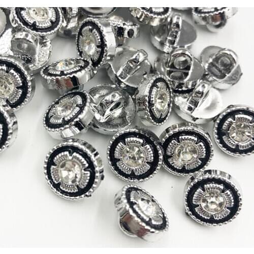 30/50/150PCS 13MM Silver New Plating Buttons With Rhinestones Shank DIY Apparel Sewing Accessories Shirt PT325