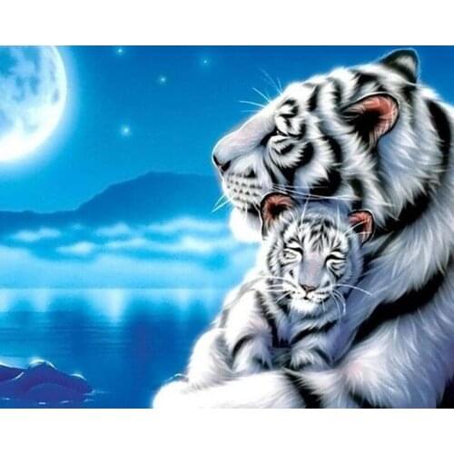 Diy 5d Diamond Painting Tiger & Moonlight Diamond Mosaic Picture Stitch Embroidery Pattern Embroidery Handmade Children Gift KBL