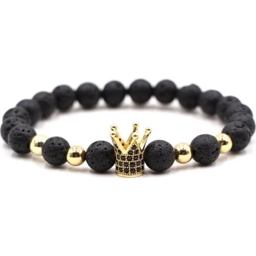 Cross border European and American hot 8mm natural volcanic rock essential oil energy Bracelet micro inlaid crown white zircon l