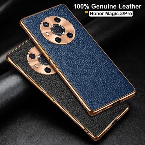 Genuine Leather case for Honor Magic 3 Pro case luxury soft bumper case for Huawei Honor Magic3 litchi pattern full cover case