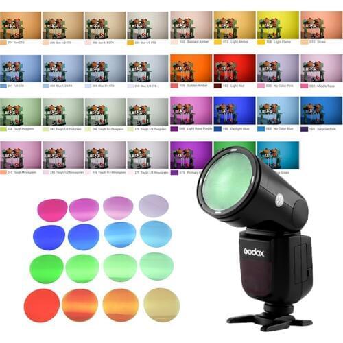 Godox Godox V1 Flash Color filters V-11C V-11T Speedlite 15 colors Gels Filters Color card Flash light diffuser Compatible AK-R1