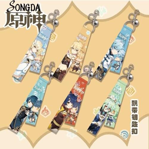 Anime Game Genshin Impact Ribbon Keychain Holder Short Lanyard Strap Keyring for Bag Car Pendant Decoration Jewelry Accessories