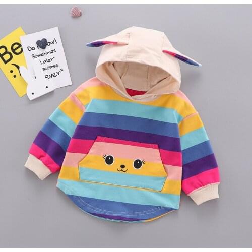 Kids Long Sleeve Hoodies Autumn Spring Baby Toddlers Girl Boy Rainbow Stripe Cotton Sweatshirt