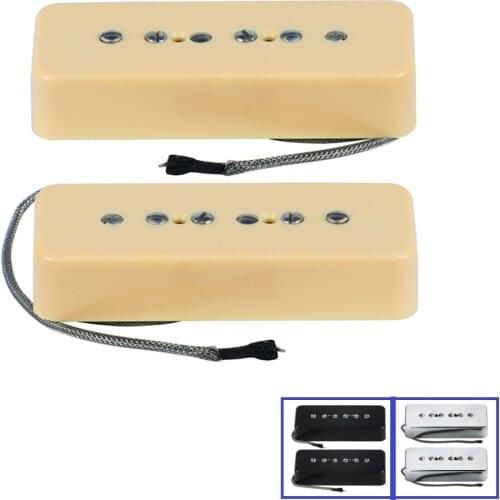 FLEOR Set of Vintage Alnico 5 Soapbar P90 P 90 Pickup Guitar Neck & Bridge Pickups, Chrome/Black/Yellow Option