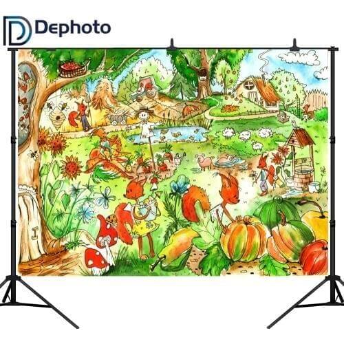 DePhoto photography backdrops Cartoon farm garden animals fox pumpkin Carrot Baby birthday party Custom Photo Studio Background