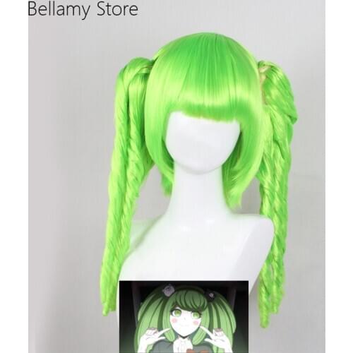 Game Danganronpa monaka cosplay costume wigs green hairwear+wig cap