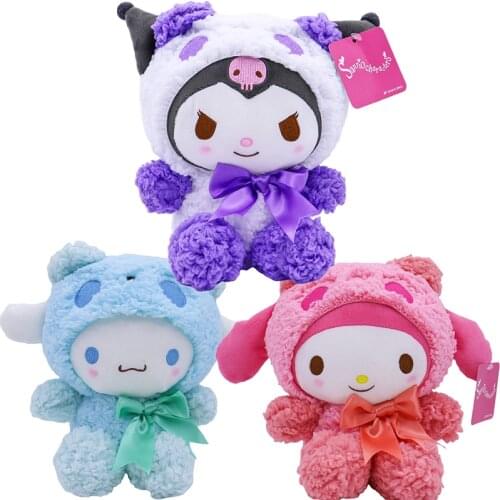 Kawaii Sanrio Plush Anime Cartoon Doll Kuromi My Melody Cinnamoroll Panda Clothing Stuffed Plush Toys For Girls Birthday Gifts