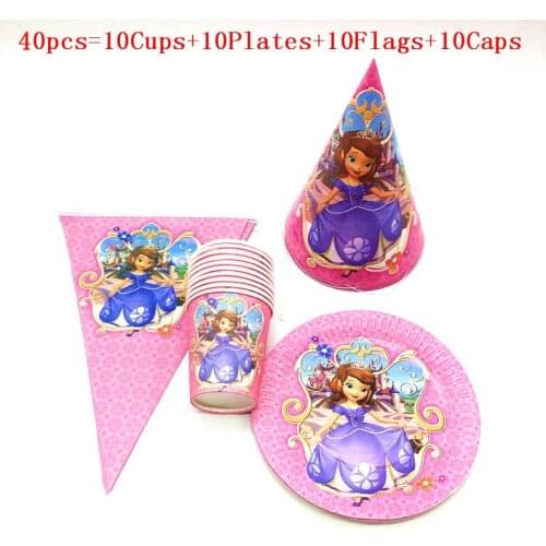 Sofia Princess Party Supplies Kids Birthday Decoration Disposable Tableware Set Paper Plate Cup Flag Hat Baby Shower Girls Decor