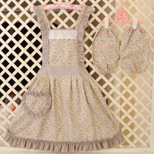 Korean Girls' Cotton Aprons Fashion Kitchen Floral Lace Apron Household Fresh Pastoral Skirt Kitchen Princess Cleaning Apron