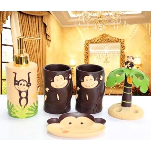Lovely Home Decor Childs Room Decoration Naughty Monkey Bathroom Accessories Set 5 Pieces Set Personalized Gift Set Bath Set