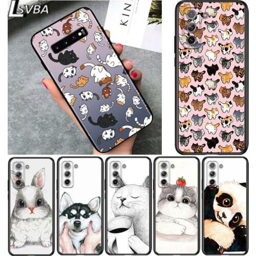 Cute cartoon panda cat for Samsung Galaxy S21 Ultra Plus Note 20 10 9 8 S10 S9 S8 S7 S6 Edge Plus Black Phone Case