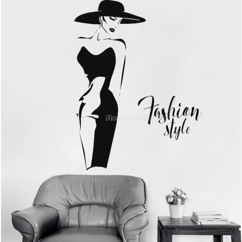 Fashion Lady Model Silhouette Vinyl Wall Stickers Window Decal For Clothing Fashion Women Dress Shop Self-adhesive Murals LL2498