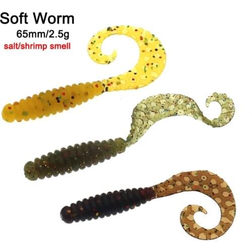 12pcs/bag Soft worm Fishing Lure 65mm2.5g With Salt shrimp smell Artificial Soft Jig Bait Fishing Tackle