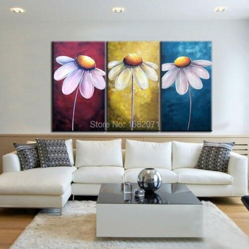 Skills Artist Hand-painted Three Colors Modern Flower Canvas Painting For Wall Decorative Hand-painted Modern Flower Paintings
