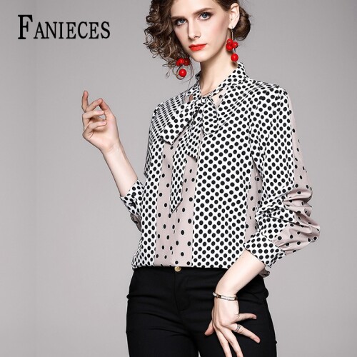 2020 New Fashion women shirts blouses Feminine Long Sleeves polka dot Printing Elegant Blouse shirt Office Lady Plus Size Tops