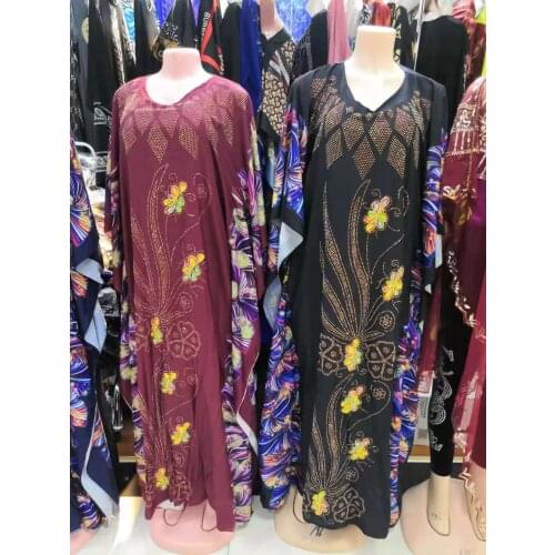 2021 New African Womens Dashiki Fashion Abaya Stylish KWA Print Hot Drilling Embroidery Loose Long Dress Free Size Length 150CM