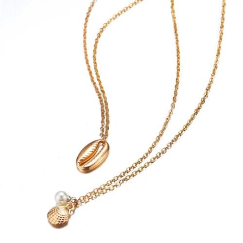 New Shell Pendant Necklace creative pearl alloy metal multilayer Necklace
