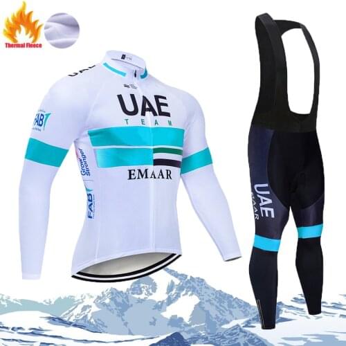 UAE 2021 Triathlon Winter Thermal Fleece Men Long Sleeve Cycling Clothing MTB Ropa Ciclismo Bike Clothes Cycling Bib Pants Set