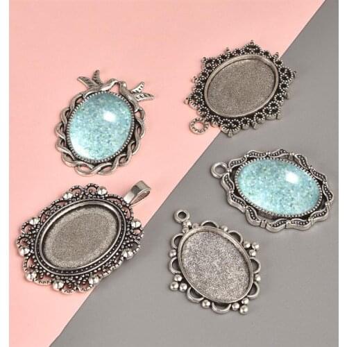 10pcs Oval Pendant Base Cabochon Base Setting Charms Pendant Bezel Tray For DIY Jewelry Making Findings 18X25mm 30X40mm