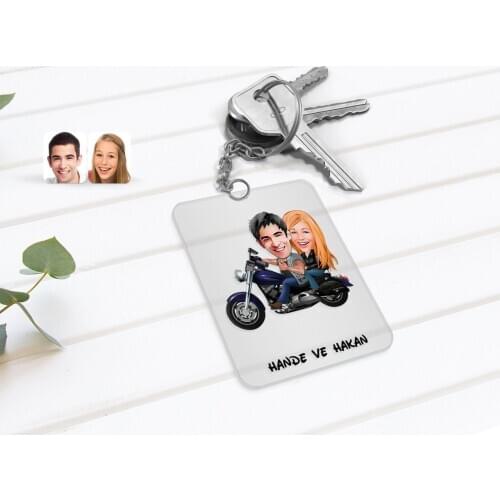 Personalized Biker Valentine Caricature Of Transparent Plexiglass Anahtarlık-1