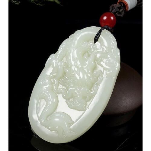 Natural white jade pendant top brand hand-carved dragon jade pendants brand men women jadeite jade jewelry jade necklace