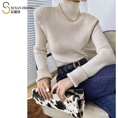 Women Pullovers Female Sweater Designer Vintage Romantic Autumn Fall Winter Stretch Fabric Turtle Neck Big Shoulder Pad 80s