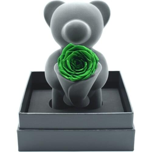 Rose Bear Green Forever Flower 16.5Cm High Valentines Day Gift Holiday Wedding Flowers Art Ornament