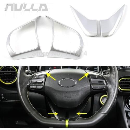 Silver Matte Car Steering Wheel Switch Button Frame Panel Protector Cover Trim For Hyundai Kona Encino 2017 2018 2019 Car Decor