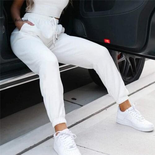 Women Fashion Casual Pant Trousers High waist Elastic Joggers Lace-up Solid color Sweatpants Sport Fitness Trousers