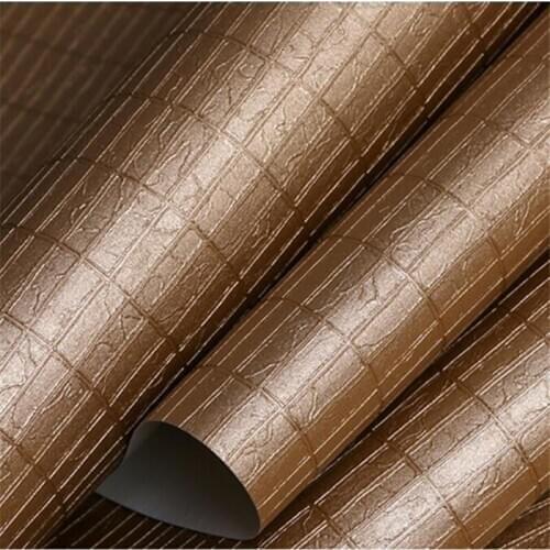 Modern and simple 3D leather pattern lattice gold wallpaper high-end light luxury living room bedroom background wall decoration