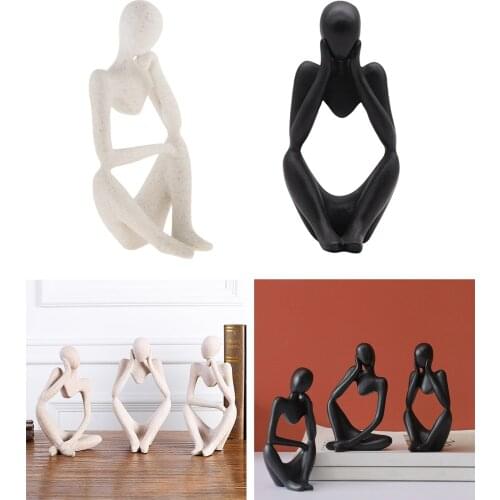 2pcs Resin Thinker Sculpture Sandstone Statue Character Figurines Home Decor Elegant Office Desktop Ornament Birthday Gifts
