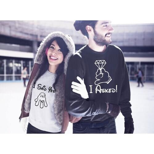 Letter Graphic Print Sweatshirts His- and Hers Clothes Valentine Gift Marriage Proposal Couple Pullovers I Asked I Said Yes