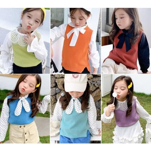 2-8 Years Toddler Girls Knitted Vests Autumn New Kids Fashion Solid Split Pullover Vest Baby Girl Clothes Childrens Waistcoats