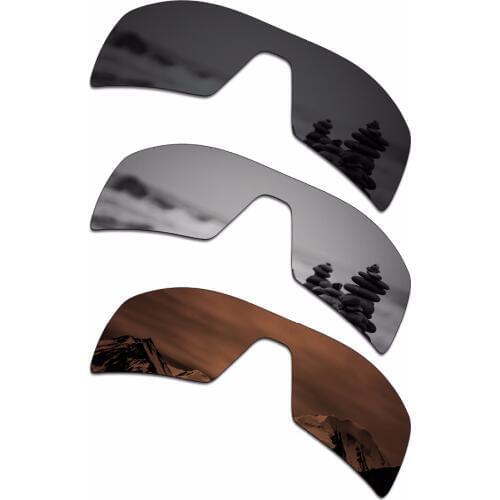 SmartVLT 3 Pieces Polarized Sunglasses Replacement Lenses for Oakley Oil Rig Stealth Black and Silver Titanium and Amber Brown