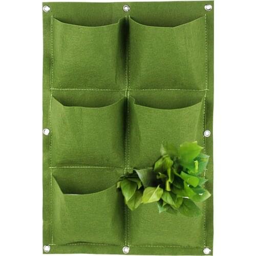 6 Pockets Green Wall-mounted Planting Bag Vertical Flower Plant Bag Vegetable Life Household Items Flower Pots Garden Decoration