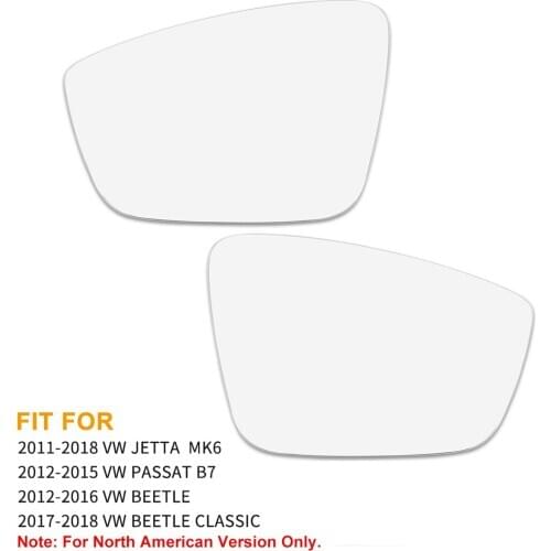 X Autohaux Mirror Glass Heated With Backing Plate Side Right Side Rear View Mirror Glass for 2011-2018 VW JETTA BEETLE