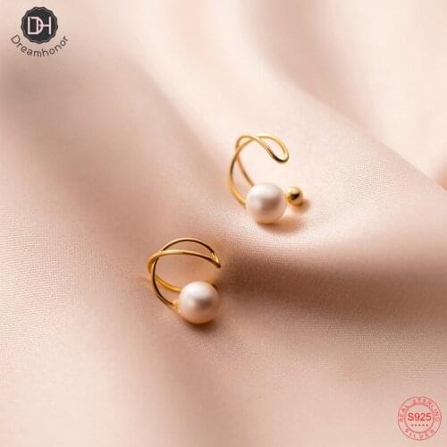 Dreamhonor 925 Sterling Silver Simple Synthetic Pearl No Pierced Ear Clip Cross Earrings For Girls Gifts
