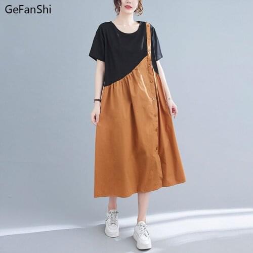 Fashion Women Summer Dress 2021 Casual Loose Short Sleeve O-Neck Cotton Patchwork Elegant Office Lady Dresses Vestidos