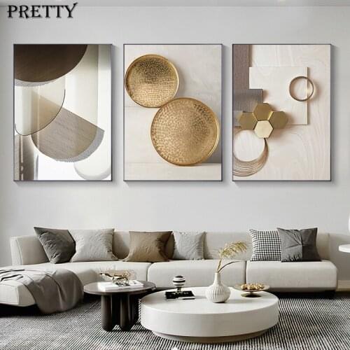 Gold Abstract Geometric Canvas Painting Luxury Posters and Prints Modern Wall Art Picture for Living Room Bedroom Decoration