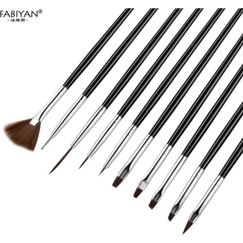 10Pcs/Set Design Acrylic DIY Black Painting Drawing Pen Brush UV Gel Builder Line Fin Fan Nail Art Manicure Tools Polish Salon