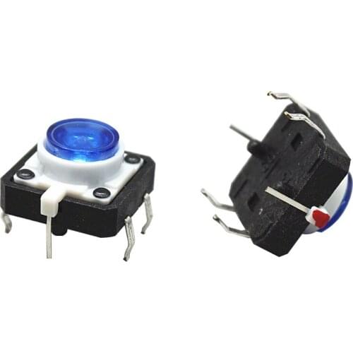 100PCS 12x12x7.3mm Push Button Switch with Blue Light Led 12*12*7.3mm Tact Switches DIP 6PIN Copper Feet ROHS