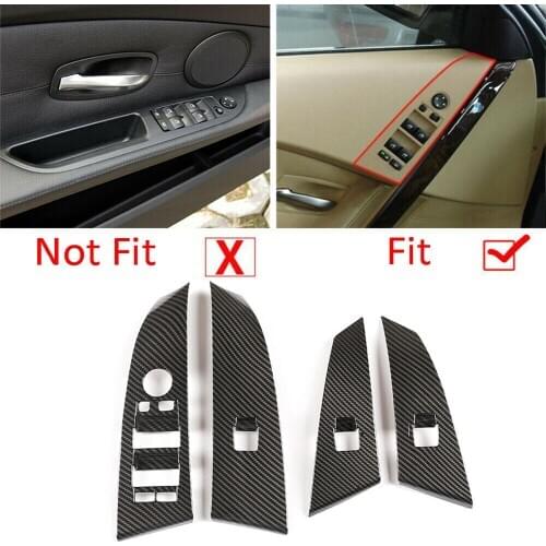 4PCS Car Interior Carbon Fiber ABS Window Lift Switch Button Trim For BMW 5 Series E60 E61 2004-2006 Car Accessories